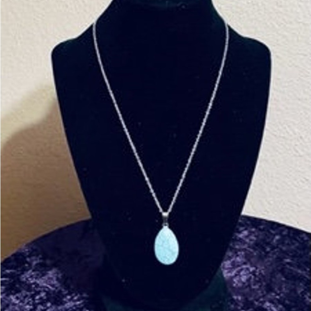 New Handmade 925 Sterling Silver Natural Turquoise Water Drop Necklace - Picture 7 of 15